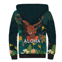 Hawaii Hula Girl Vintage Sherpa Hoodie Tropical Forest