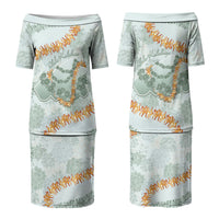 Hawaii Kaho'olawe Island Flowers Lei Family Matching Puletasi and Hawaiian Shirt Silver Hinahina Kū Kahakai