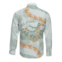 Hawaii Kaho'olawe Island Flowers Lei Long Sleeve Button Shirt Silver Hinahina Kū Kahakai LT7 - Polynesian Pride