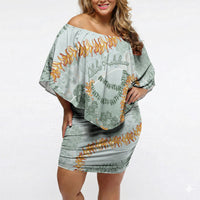 Hawaii Kaho'olawe Island Flowers Lei Off Shoulder Short Dress Silver Hinahina Kū Kahakai