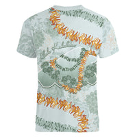 Hawaii Kaho'olawe Island Flowers Lei Women V-Neck T-Shirt Silver Hinahina Kū Kahakai
