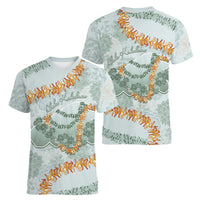 Hawaii Kaho'olawe Island Flowers Lei Women V-Neck T-Shirt Silver Hinahina Kū Kahakai