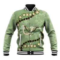 Hawaii Molokai Island Flowers Lei Baseball Jacket Kukui Nut Mossy Green