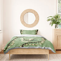 Hawaii Molokai Island Flowers Lei Bedding Set Kukui Nut Mossy Green