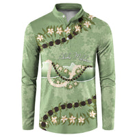 Hawaii Molokai Island Flowers Lei Button Sweatshirt Kukui Nut Mossy Green