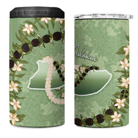 Hawaii Molokai Island Flowers Lei 4 in 1 Can Cooler Tumbler Kukui Nut Mossy Green