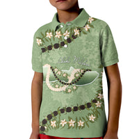 Hawaii Molokai Island Flowers Lei Kid Polo Shirt Kukui Nut Mossy Green