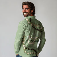 Hawaii Molokai Island Flowers Lei Long Sleeve Polo Shirt Kukui Nut Mossy Green