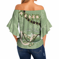 Hawaii Molokai Island Flowers Lei Off Shoulder Wrap Waist Top Kukui Nut Mossy Green LT7 - Polynesian Pride