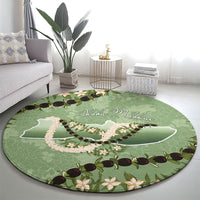 Hawaii Molokai Island Flowers Lei Round Carpet Kukui Nut Mossy Green