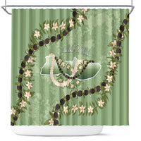 Hawaii Molokai Island Flowers Lei Shower Curtain Kukui Nut Mossy Green