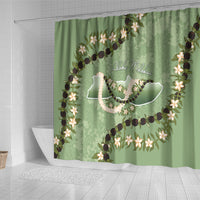Hawaii Molokai Island Flowers Lei Shower Curtain Kukui Nut Mossy Green