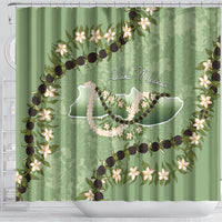 Hawaii Molokai Island Flowers Lei Shower Curtain Kukui Nut Mossy Green