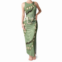 Hawaii Molokai Island Flowers Lei Tank Maxi Dress Kukui Nut Mossy Green LT7 Women Moss Green - Polynesian Pride