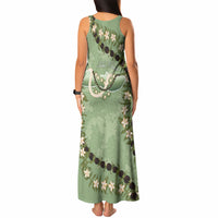 Hawaii Molokai Island Flowers Lei Tank Maxi Dress Kukui Nut Mossy Green LT7 - Polynesian Pride