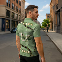 Hawaii Molokai Island Flowers Lei Zipper Polo Shirt Kukui Nut Mossy Green