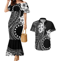 Kia Orana Cook Islands Couples Matching Mermaid Dress and Hawaiian Shirt Tiare and Stars LT7 Black - Polynesian Pride