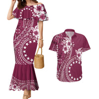 Kia Orana Cook Islands Couples Matching Mermaid Dress and Hawaiian Shirt Tiare and Stars - Maroon LT7 Maroon - Polynesian Pride