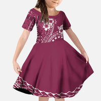 Kia Orana Cook Islands Family Matching Summer Maxi Dress and Hawaiian Shirt Tiare and Stars - Maroon LT7 Daughter's Dress Maroon - Polynesian Pride