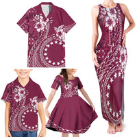 Kia Orana Cook Islands Family Matching Tank Maxi Dress and Hawaiian Shirt Tiare and Stars - Maroon LT7 - Polynesian Pride
