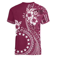 Kia Orana Cook Islands Women V-Neck T-Shirt Tiare and Stars - Maroon