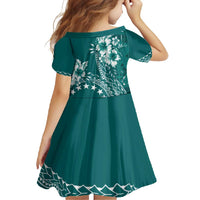 Kia Orana Cook Islands Family Matching Off Shoulder Maxi Dress and Hawaiian Shirt Tiare and Stars - Teal LT7 - Polynesian Pride