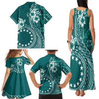 Kia Orana Cook Islands Family Matching Tank Maxi Dress and Hawaiian Shirt Tiare and Stars - Teal LT7 - Polynesian Pride