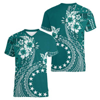 Kia Orana Cook Islands Women V-Neck T-Shirt Tiare and Stars - Teal