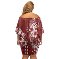 Kia Orana Cook Islands Family Matching Off Shoulder Short Dress and Hawaiian Shirt Tiare and Stars - Scarlet LT7 - Polynesian Pride