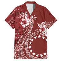 Kia Orana Cook Islands Family Matching Summer Maxi Dress and Hawaiian Shirt Tiare and Stars - Scarlet LT7 Dad's Shirt - Short Sleeve Red - Polynesian Pride
