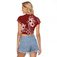 Kia Orana Cook Islands Raglan Cropped T Shirt Tiare and Stars - Scarlet