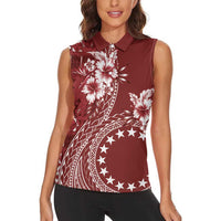 Kia Orana Cook Islands Women Sleeveless Polo Shirt Tiare and Stars - Scarlet