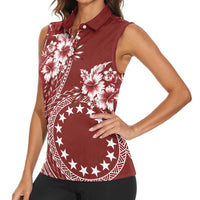 Kia Orana Cook Islands Women Sleeveless Polo Shirt Tiare and Stars - Scarlet