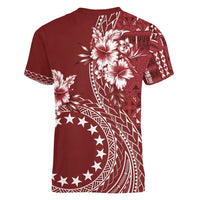 Kia Orana Cook Islands Women V-Neck T-Shirt Tiare and Stars - Scarlet
