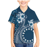 Kia Orana Cook Islands Family Matching Mermaid Dress and Hawaiian Shirt Tiare and Stars - Navy Blue LT7 Son's Shirt Navy Blue - Polynesian Pride