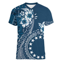 Kia Orana Cook Islands Women V-Neck T-Shirt Tiare and Stars - Navy Blue