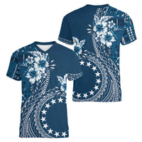 Kia Orana Cook Islands Women V-Neck T-Shirt Tiare and Stars - Navy Blue
