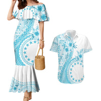 Kia Orana Cook Islands Couples Matching Mermaid Dress and Hawaiian Shirt Tiare and Stars - Turquoise LT7 Turquoise - Polynesian Pride
