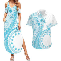 Kia Orana Cook Islands Couples Matching Summer Maxi Dress and Hawaiian Shirt Tiare and Stars - Turquoise LT7 Turquoise - Polynesian Pride