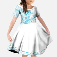 Kia Orana Cook Islands Family Matching Summer Maxi Dress and Hawaiian Shirt Tiare and Stars - Turquoise LT7 Daughter's Dress Turquoise - Polynesian Pride
