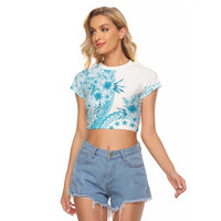 Kia Orana Cook Islands Raglan Cropped T Shirt Tiare and Stars - Turquoise
