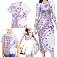 Kia Orana Cook Islands Family Matching Long Sleeve Bodycon Dress and Hawaiian Shirt Tiare and Stars - Lavender LT7 - Polynesian Pride