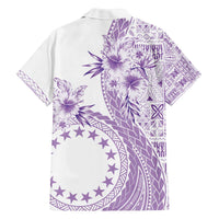Kia Orana Cook Islands Family Matching Off The Shoulder Long Sleeve Dress and Hawaiian Shirt Tiare and Stars - Lavender LT7 - Polynesian Pride