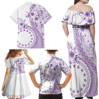 Kia Orana Cook Islands Family Matching Off Shoulder Maxi Dress and Hawaiian Shirt Tiare and Stars - Lavender LT7 - Polynesian Pride