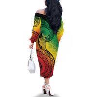 Vanuatu 45th Independence Anniversary Family Matching Off The Shoulder Long Sleeve Dress and Hawaiian Shirt Ni-Van Sandroing - Polynesian Pride