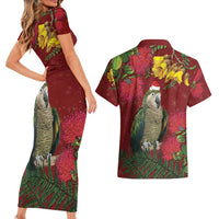 Kakapo Bird New Zealand Couples Matching Short Sleeve Bodycon Dress and Hawaiian Shirt Floral Christmas LT7 - Polynesian Pride