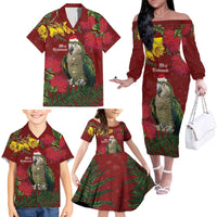 Kakapo Bird New Zealand Family Matching Off The Shoulder Long Sleeve Dress and Hawaiian Shirt Floral Christmas LT7 - Polynesian Pride
