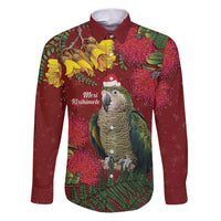Kakapo Bird New Zealand Family Matching Puletasi and Hawaiian Shirt Floral Christmas LT7 Dad's Shirt - Long Sleeve Red - Polynesian Pride