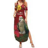Kakapo Bird New Zealand Family Matching Summer Maxi Dress and Hawaiian Shirt Floral Christmas LT7 Mom's Dress Red - Polynesian Pride