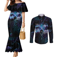 Polynesian Personalized Memorial Couples Matching Mermaid Dress and Long Sleeve Button Shirt Oceanic Infinity Symbol - Until We Meet Again - Polynesian Pride